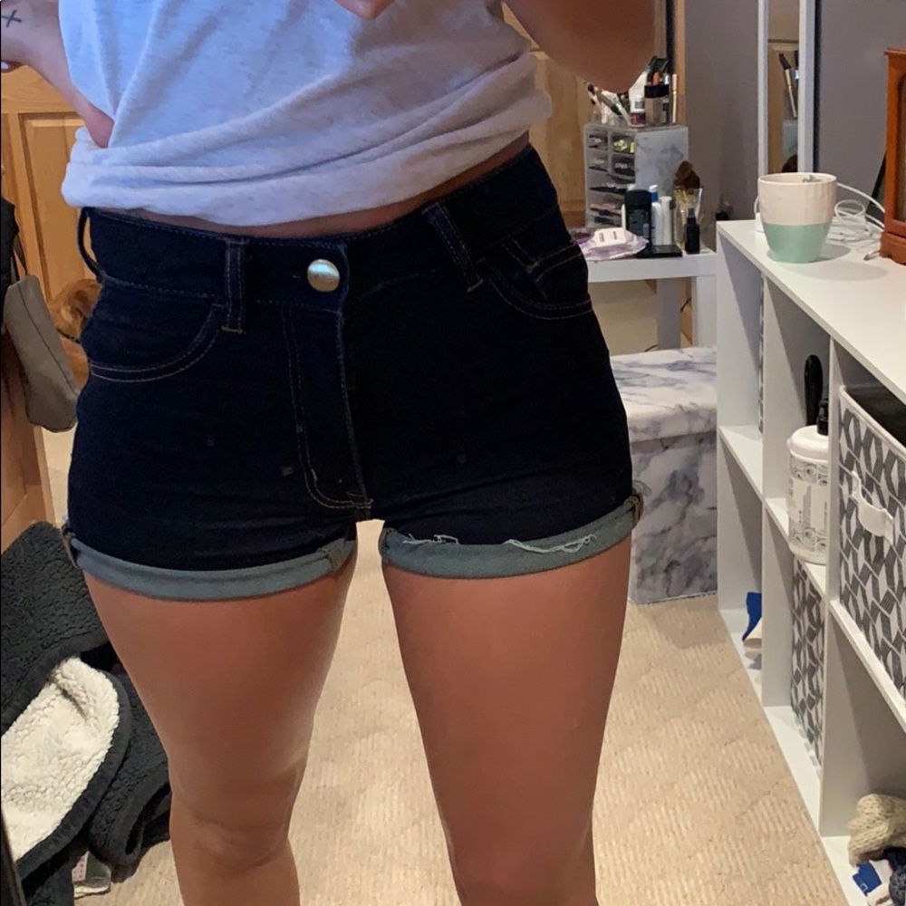 AE High Rise Dark Wash Shorts